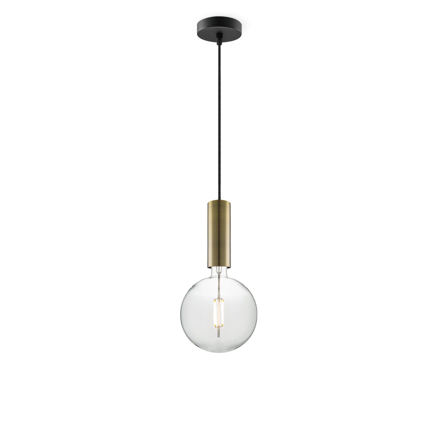 Hanglamp Saga – Moderne Brons Pendellamp met Vintage LED en Zwart Textielsnoer