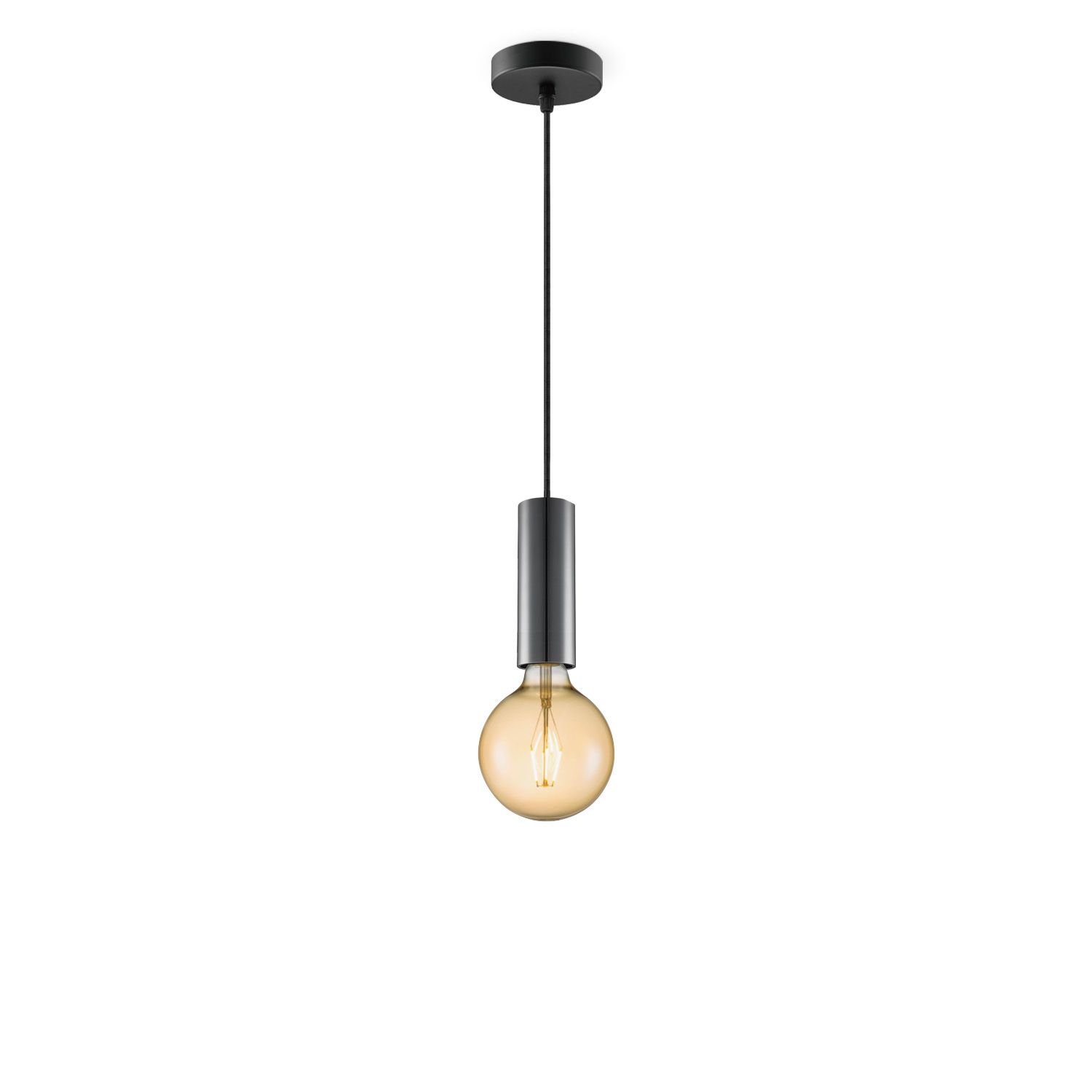 Hanglamp Saga – Zwarte pendel met amber LED‑licht en elegante metaalafwerking