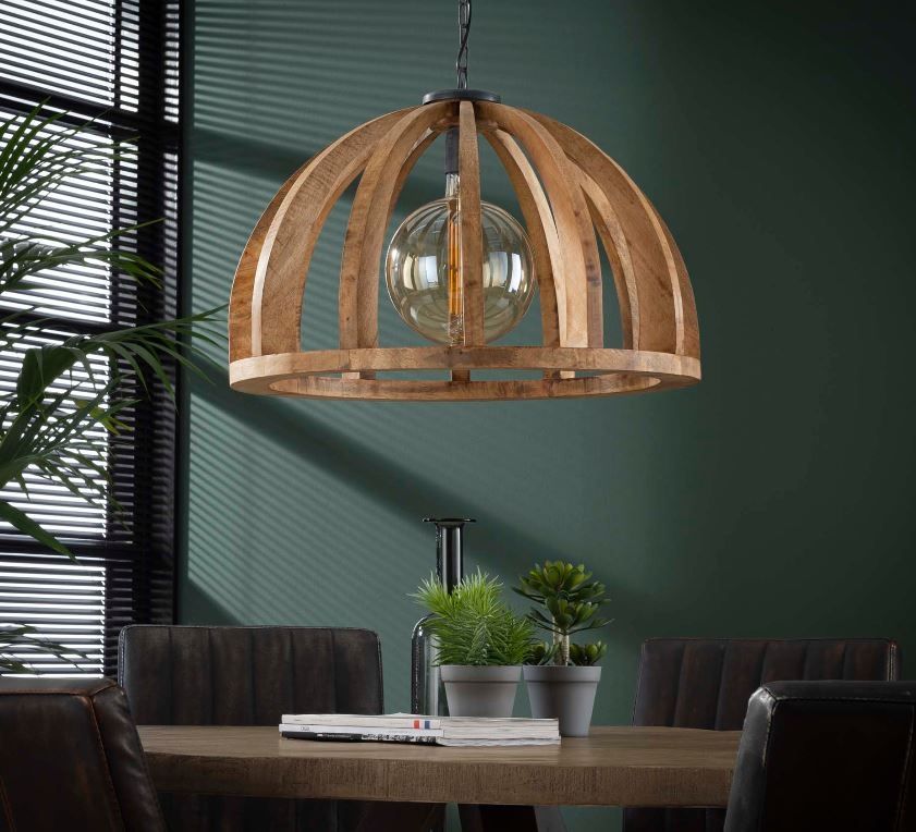 Hanglamp Senora – 62 cm breed, massief mango hout, industriële charme