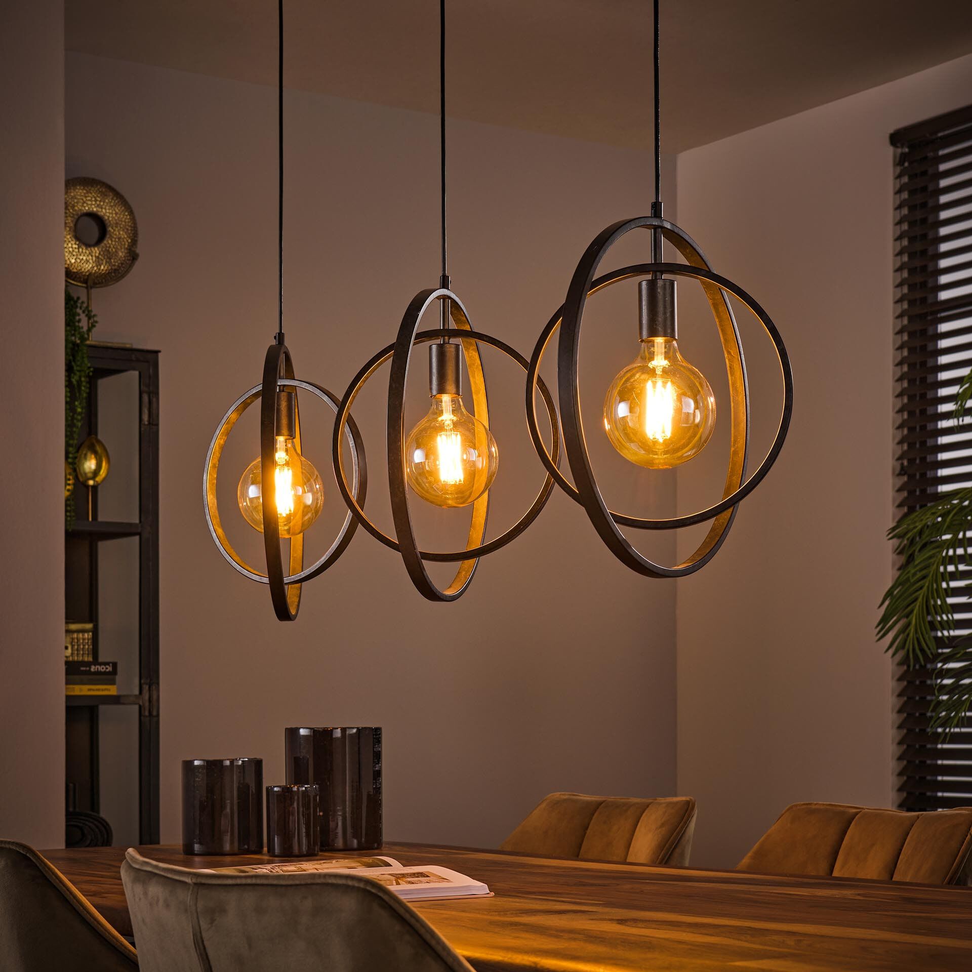Hanglamp Tricia 3‑lumen – Charcoal, verstelbare verlichting voor de eetkamer