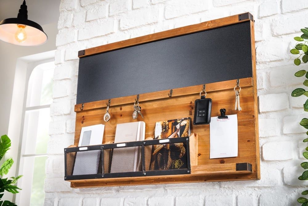 Heritage Wandplank 80 cm – Natuurlijk Grenen met 6 Haken & Krijtbord