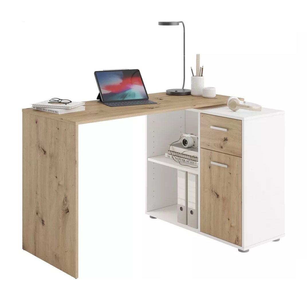 Hoekbureau Albert – Elegante werkplek in artisan eiken en wit