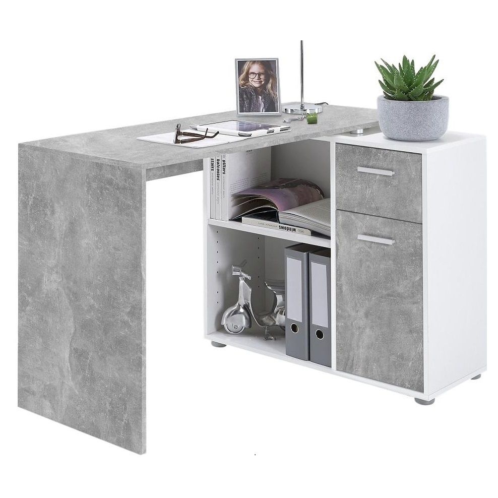 Hoekbureau Albert – Modern grijs‑beton & wit, 117 cm diep, Duitse kwaliteit