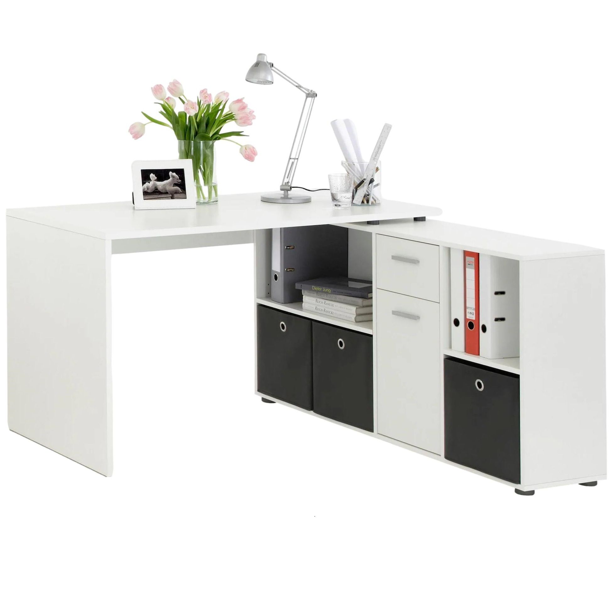 Hoekbureau Trex 136 cm – stijlvol wit werkblad voor jouw kantoor