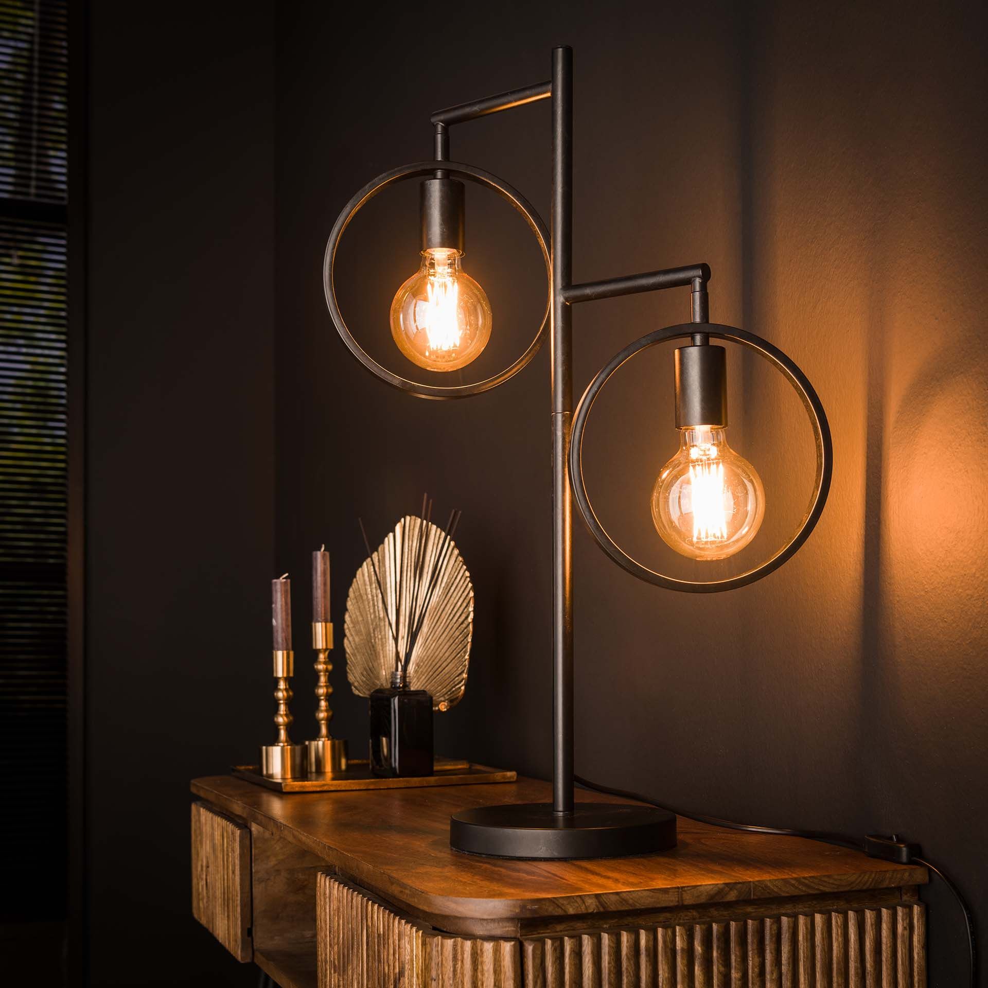 Holley 2‑lamp tafellamp – Moderne Charcoal metaalarmatuur