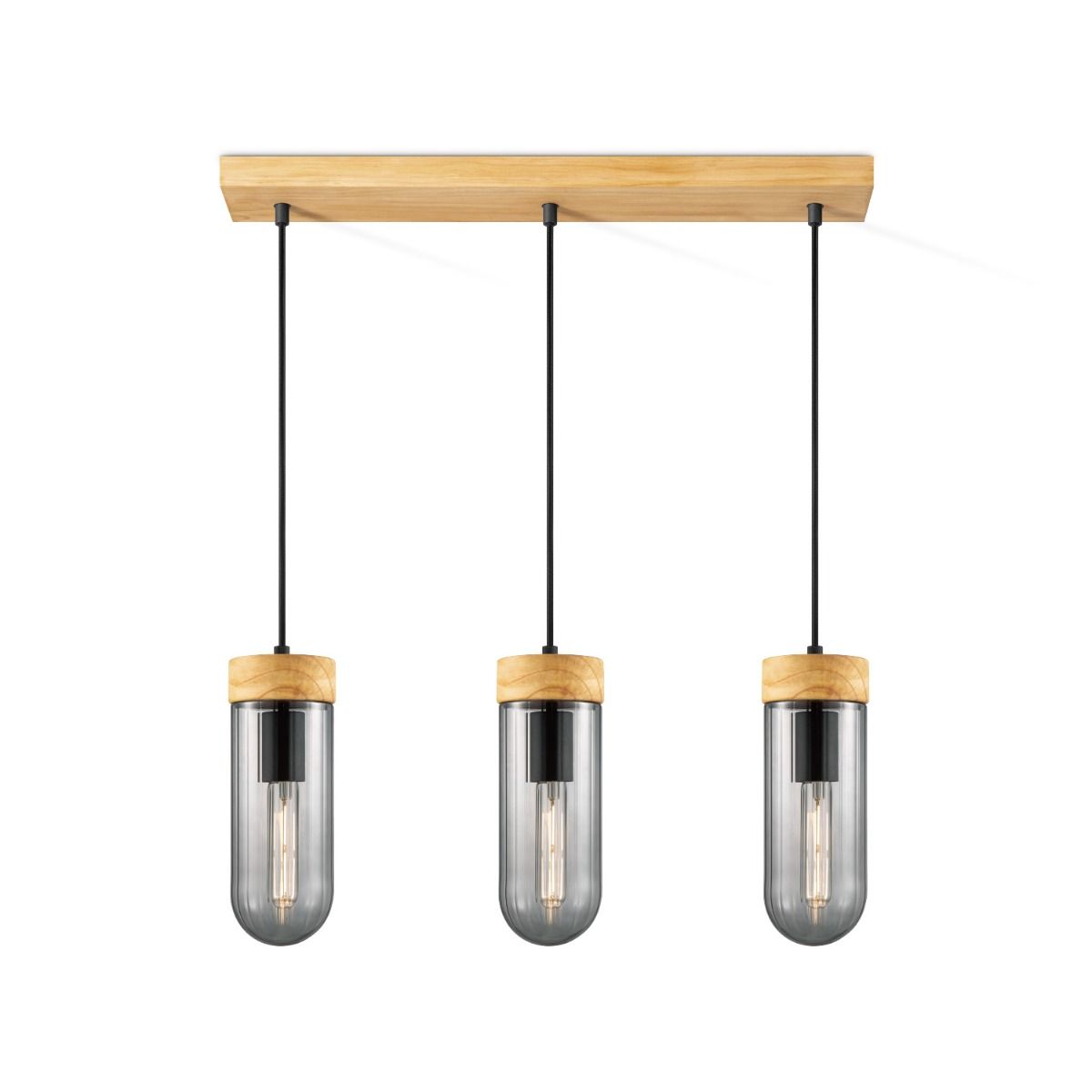 Home Sweet Home Capri Hanglamp – Drie Lichtsources in Hout & Smokey Glas