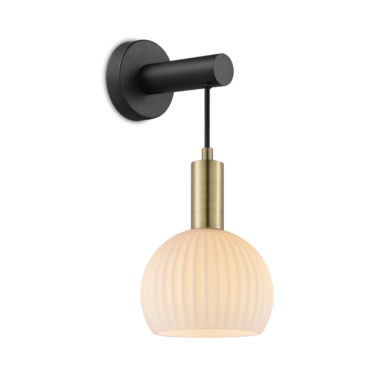 Home Sweet Home Credo – Ronde Wandlamp in Zwart, Messing en Opaalglas