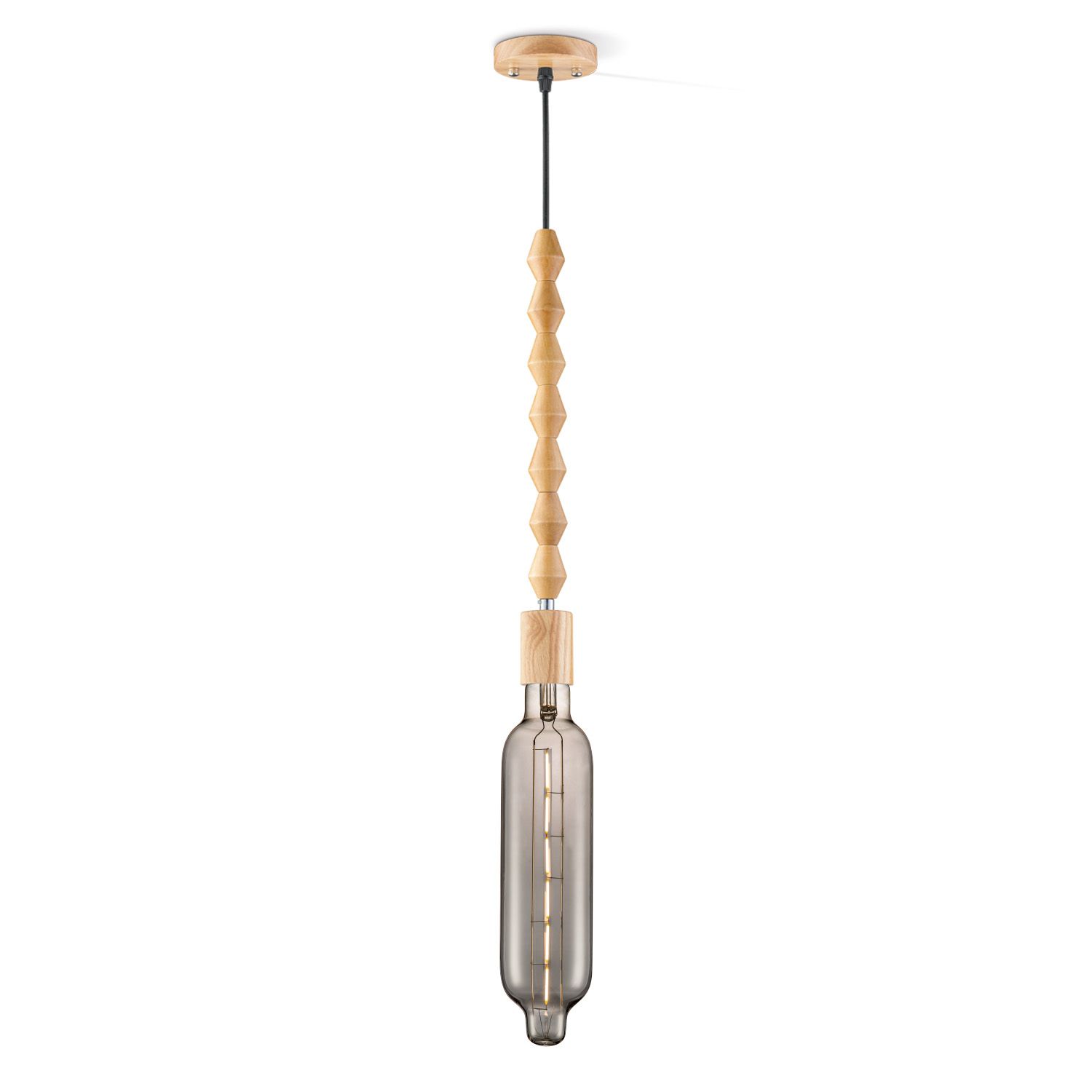 Home sweet home Hanglamp Dana – houten pendellamp in smoky afwerking, verstelbaar tot 115 cm