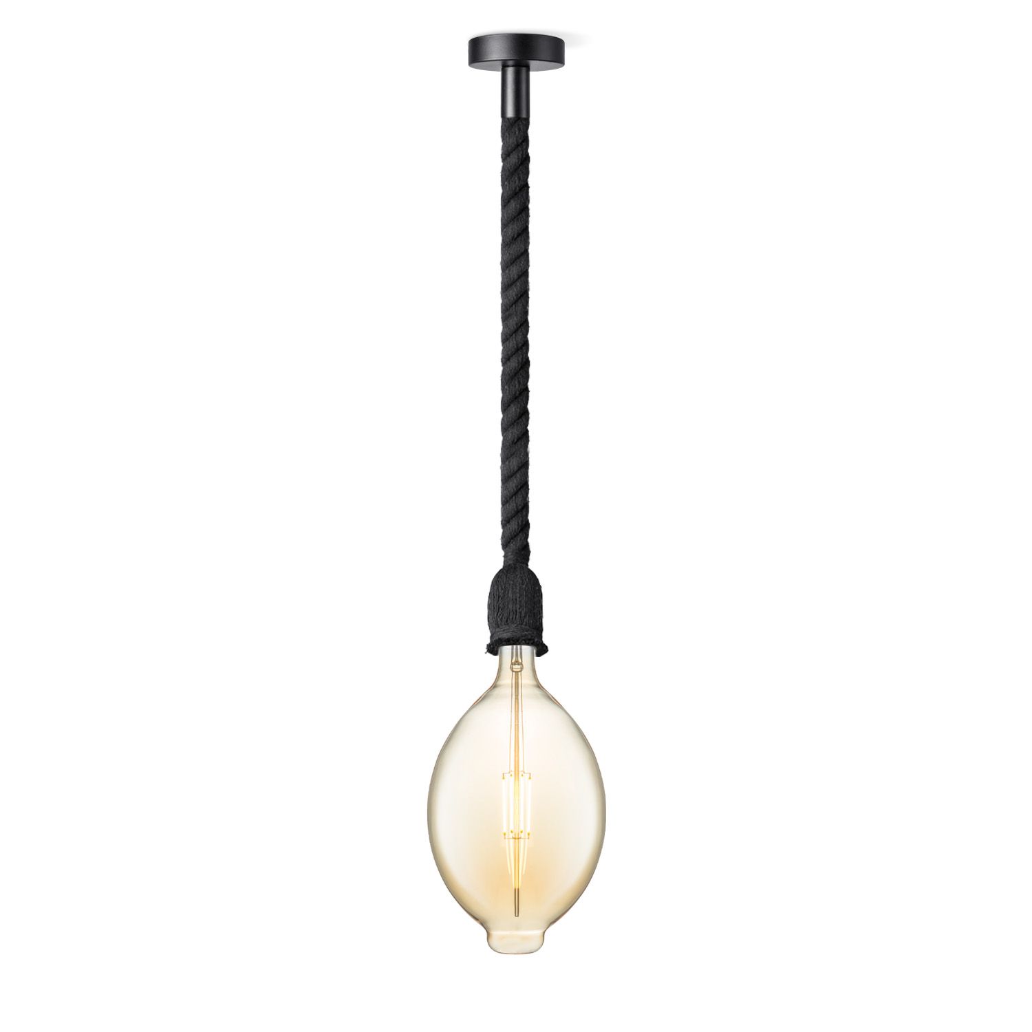 Home Sweet Home hanglamp Leonardo – Zwarte touwlamp met warme amberkleur