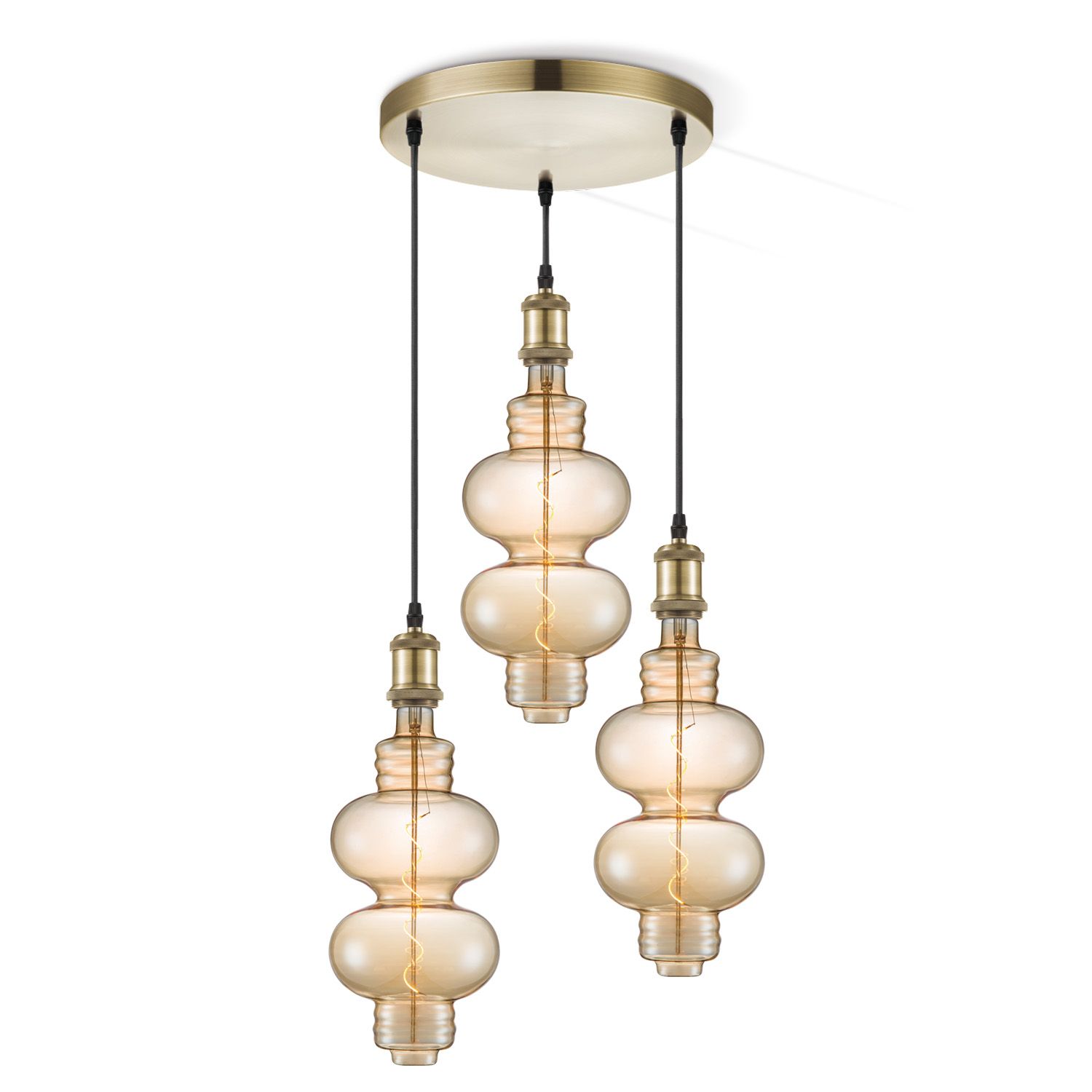 Home Sweet Home Hanglamp Vintage Brons – 3‑Licht Diabolo in Amber
