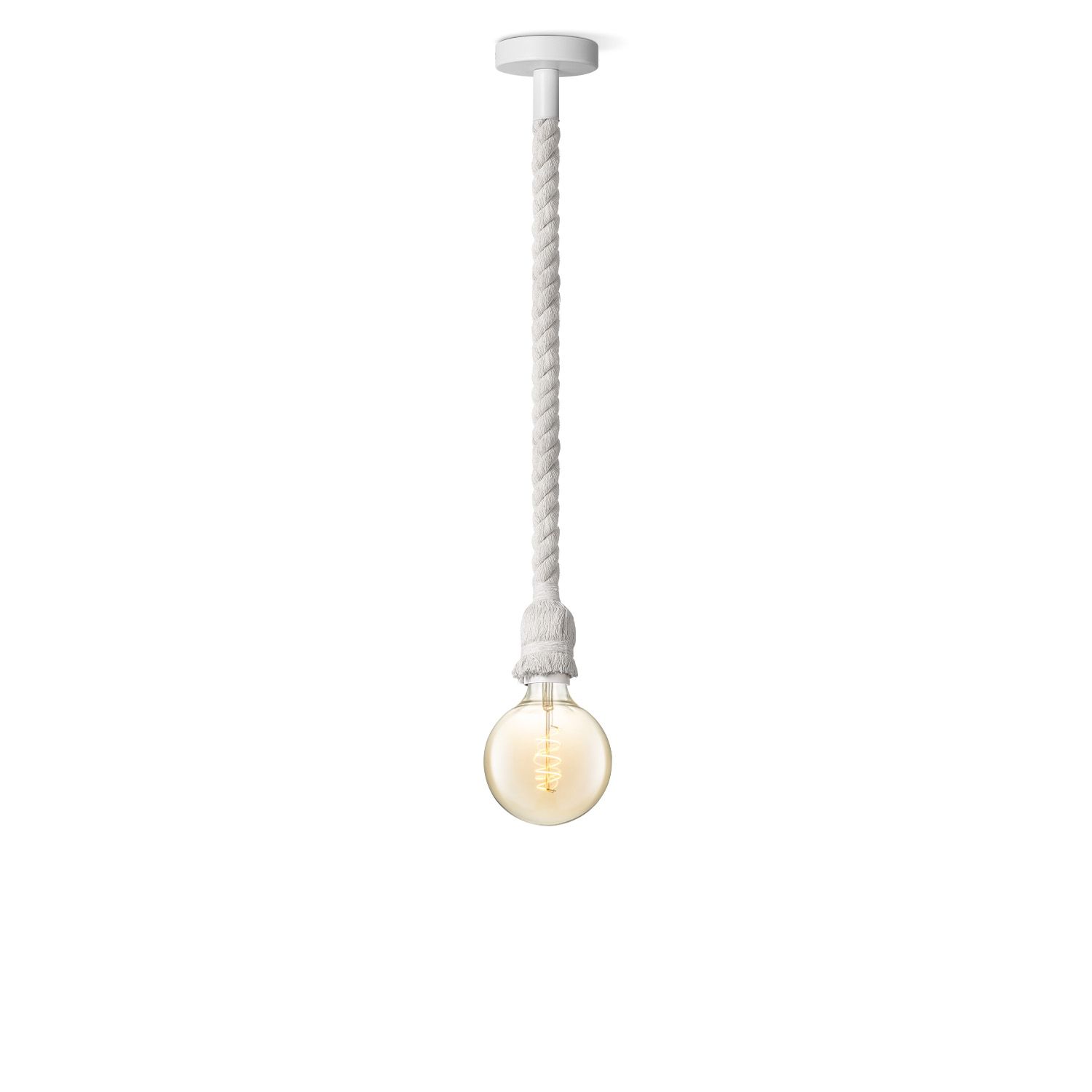 Home sweet home Leonardo – moderne witte touwhanglamp met warm amber LED