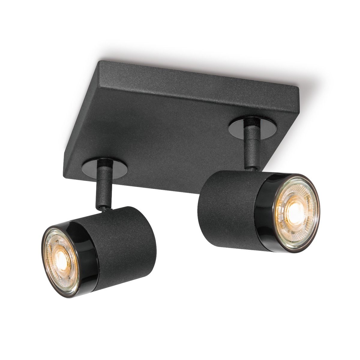 Home Sweet Home Manu 2‑Licht LED Opbouwspot 16×16 cm – Mat Zwart