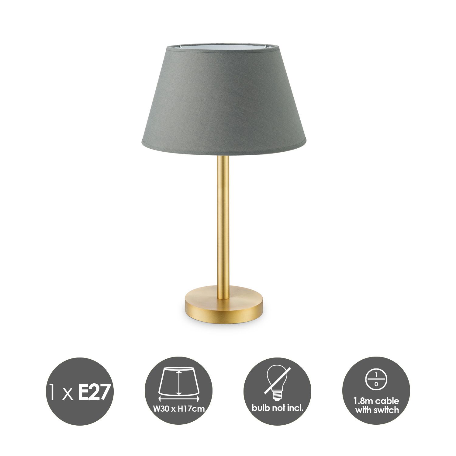 Home Sweet Home Stick tafellamp – Messing afwerking met antraciete katoenen kap Largo