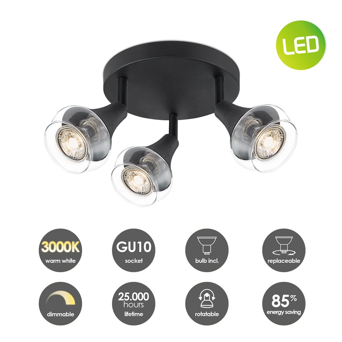 Home Sweet Home Vaya LED Opbouwspot 3L – Stijlvol Zwart Licht in elke Kamer