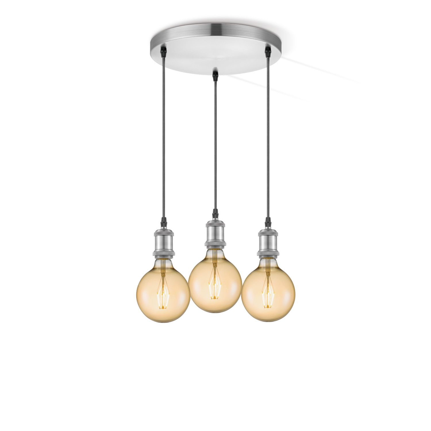 Home Sweet Home Vintage 3‑Lichts Hanglamp – Amber & RVS