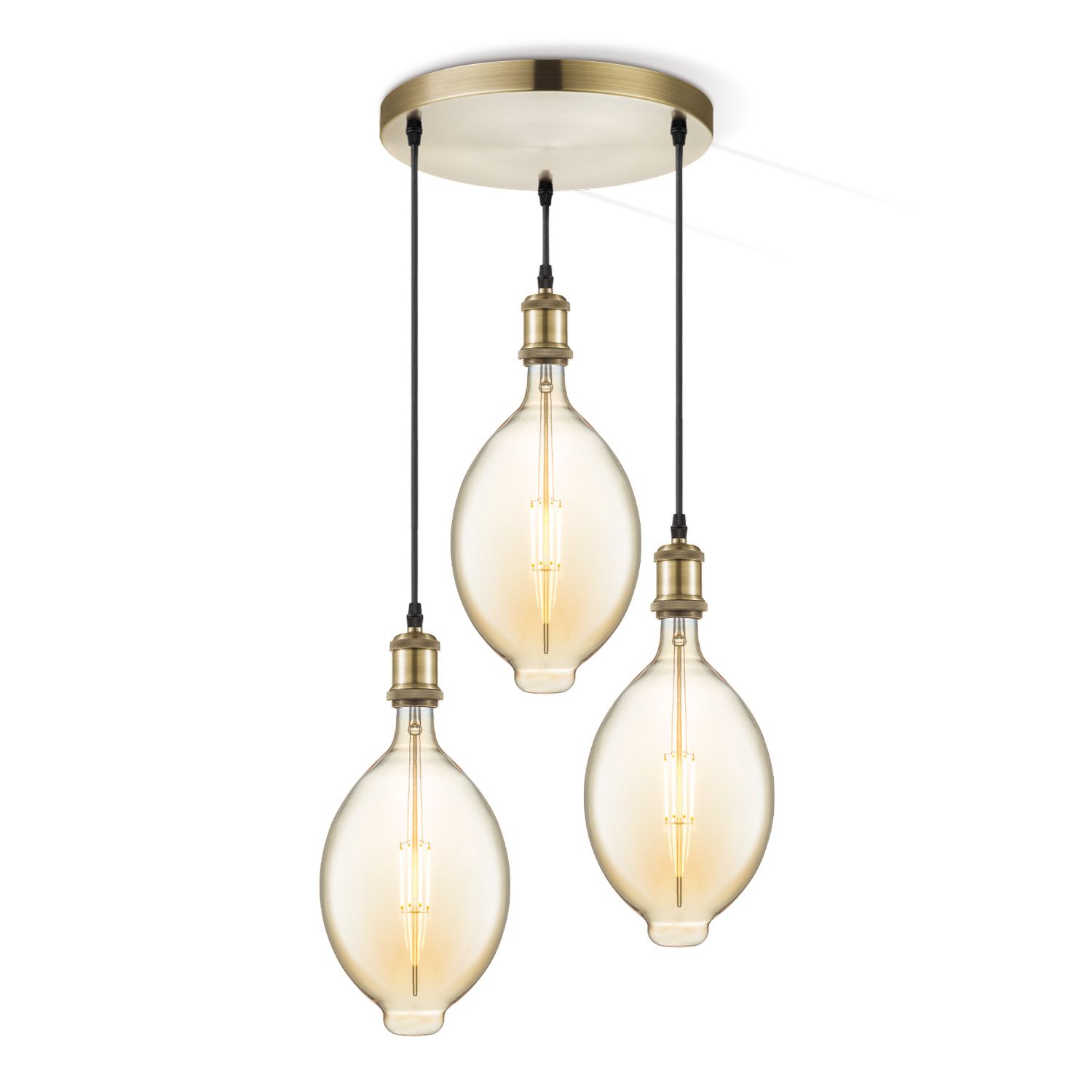 Home sweet home vintage hanglamp in brons & amber – 3‑lichts oval design