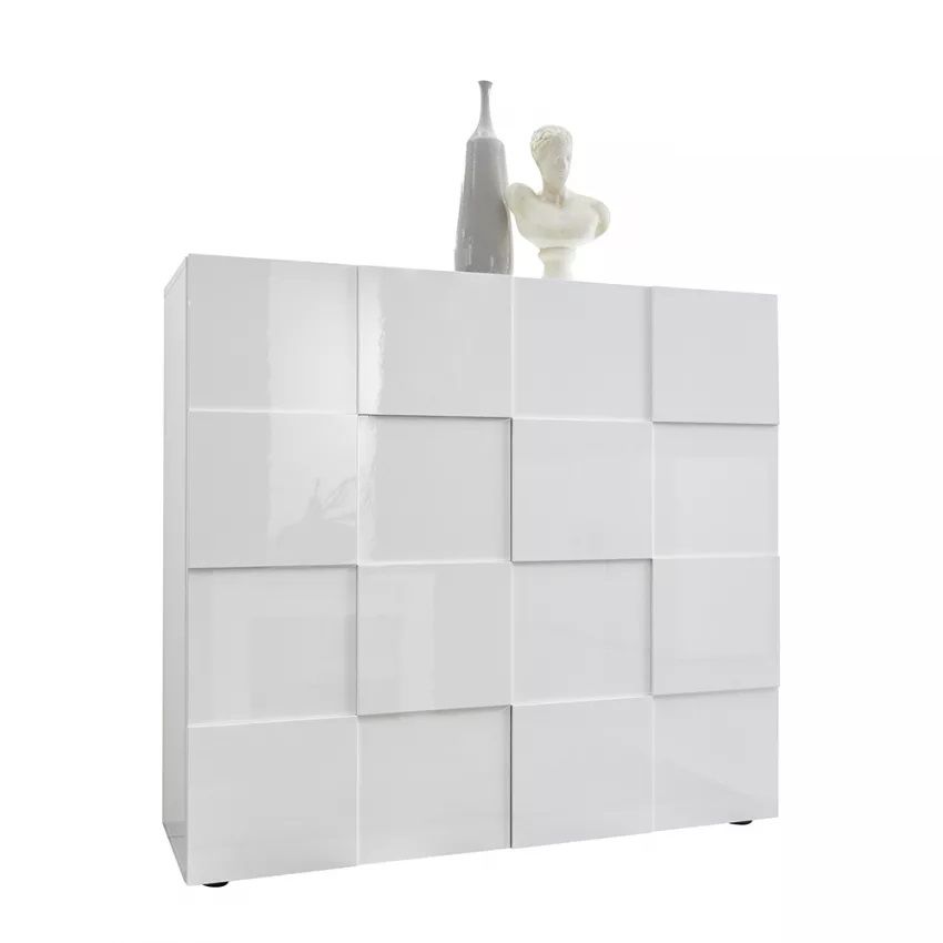 Hoogglans Wit Dressoir Dama 111 cm – Stijlvol Opbergmeubel voor Elk Interieur