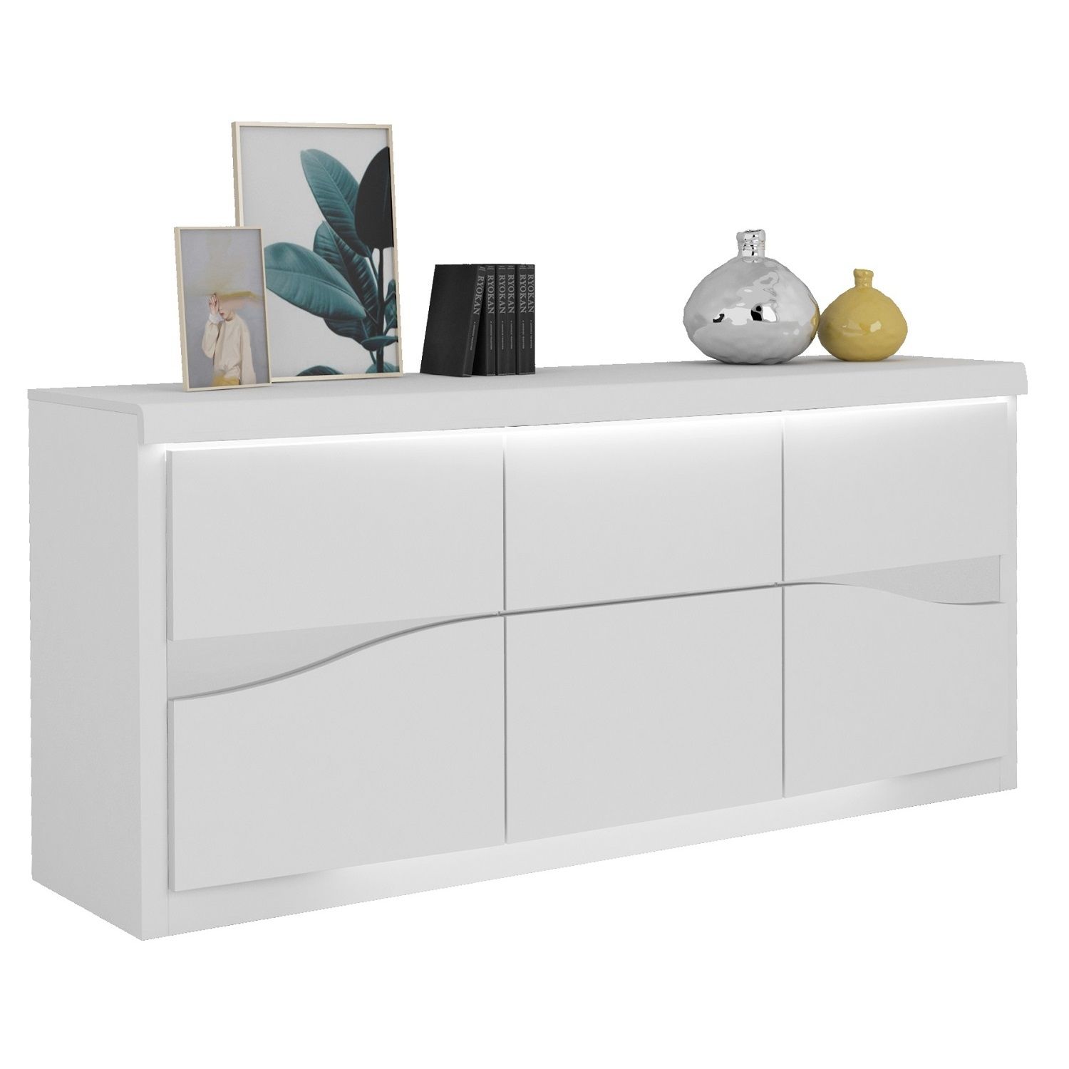 Hoogglans wit dressoir Spirit 220 cm – stijlvol opbergen met LED