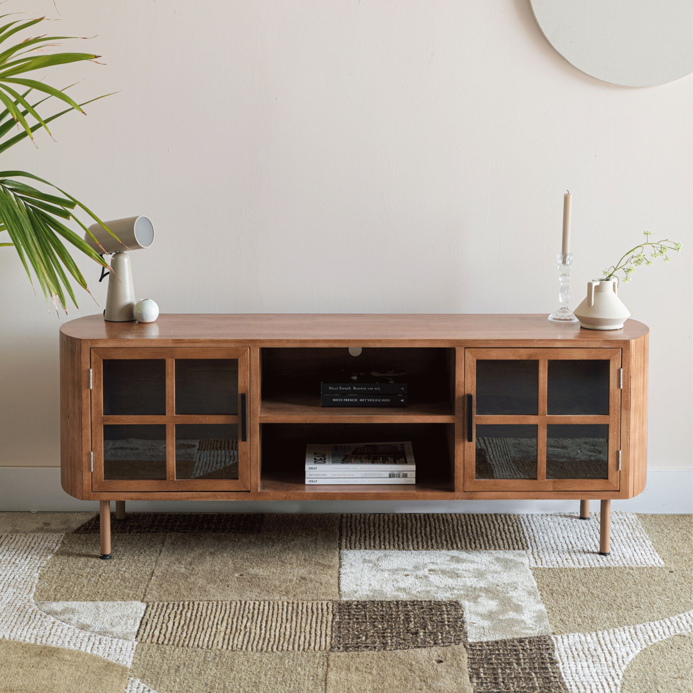Horacio TV‑meubel van ZILT – 150 cm rubberhouten design in warm bruin
