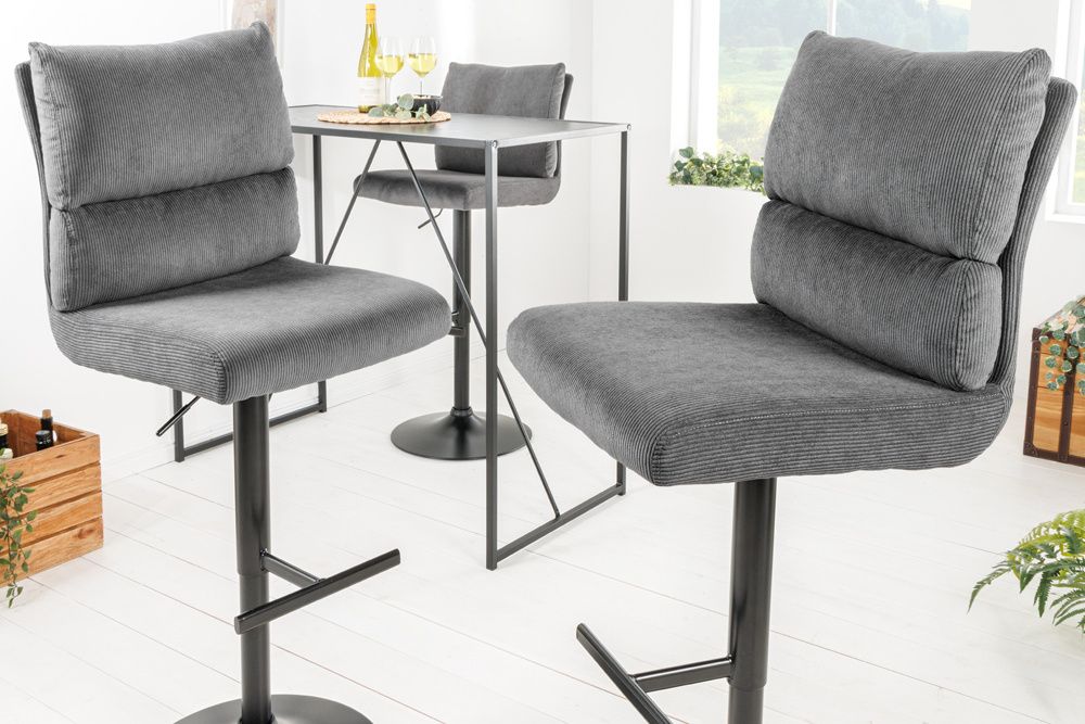 In hoogte verstelbare barkruk Comfort – grijs koord, zwarte metalen rugleuning