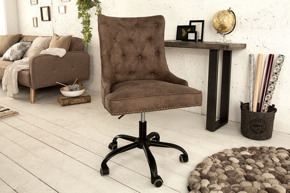 In hoogte verstelbare bureaustoel VICTORIAN – vintage taupe met armleuning