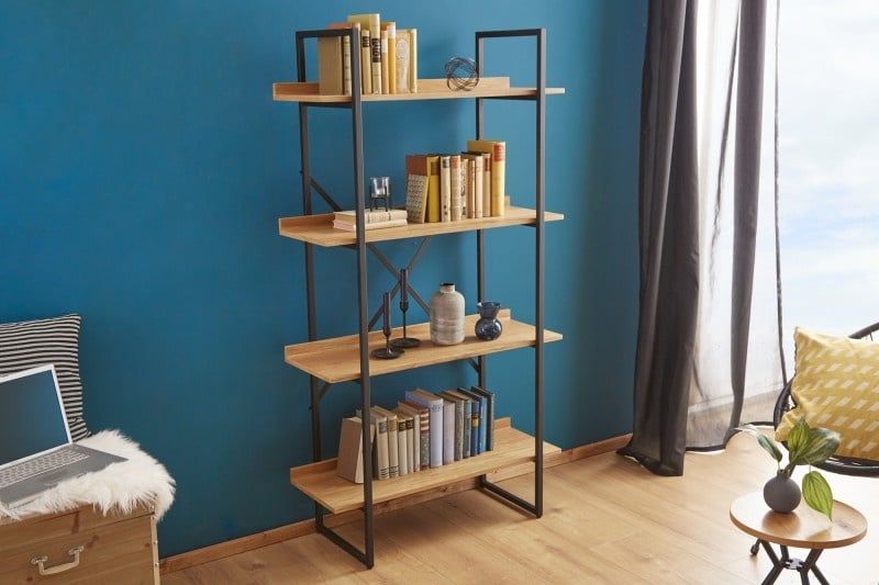 Industrieel boekenkast FACTORY 166 cm eikenlook met metalen frame – Invicta Interior