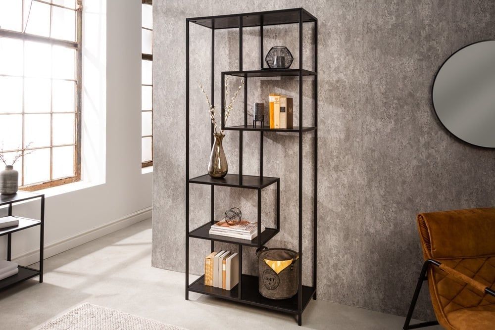 Industrieel boekenkast SLIM LINE – 185 cm zwart essen, zes planken