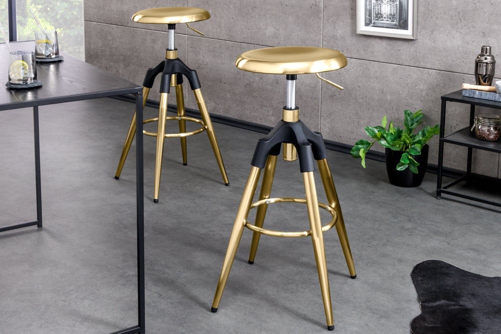 Industrieel Design Barkruk met Hoogte‑Verstelling – Goud & Zwart – Invicta Interior