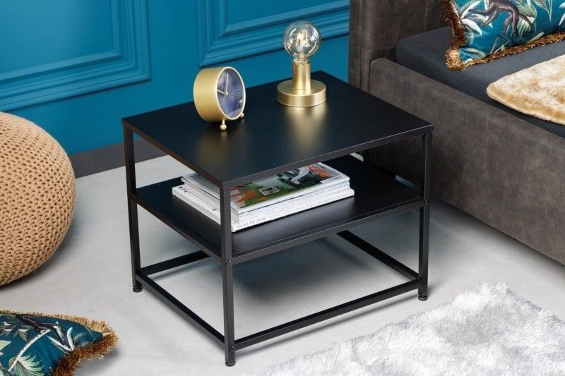 Industrieel Design Bijzettafel DURA STEEL – Zwart Met Opbergvak (50 cm)