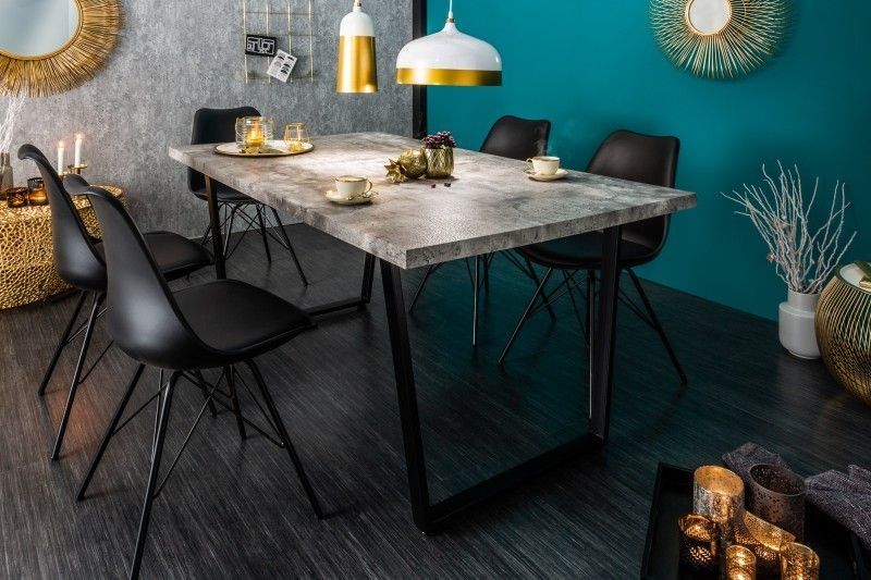 Industrieel design eettafel LOFT 160 cm – grijs betondesign met zwarte metalen poten