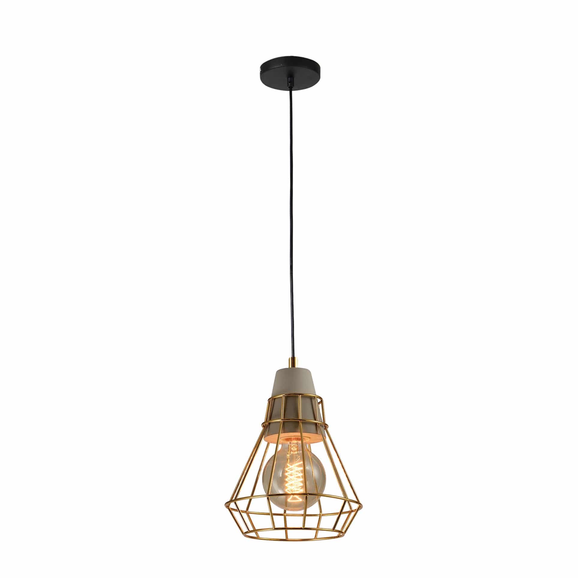 Industrieel design: QUVIO hanglamp Beton & Goud – compacte 17 cm