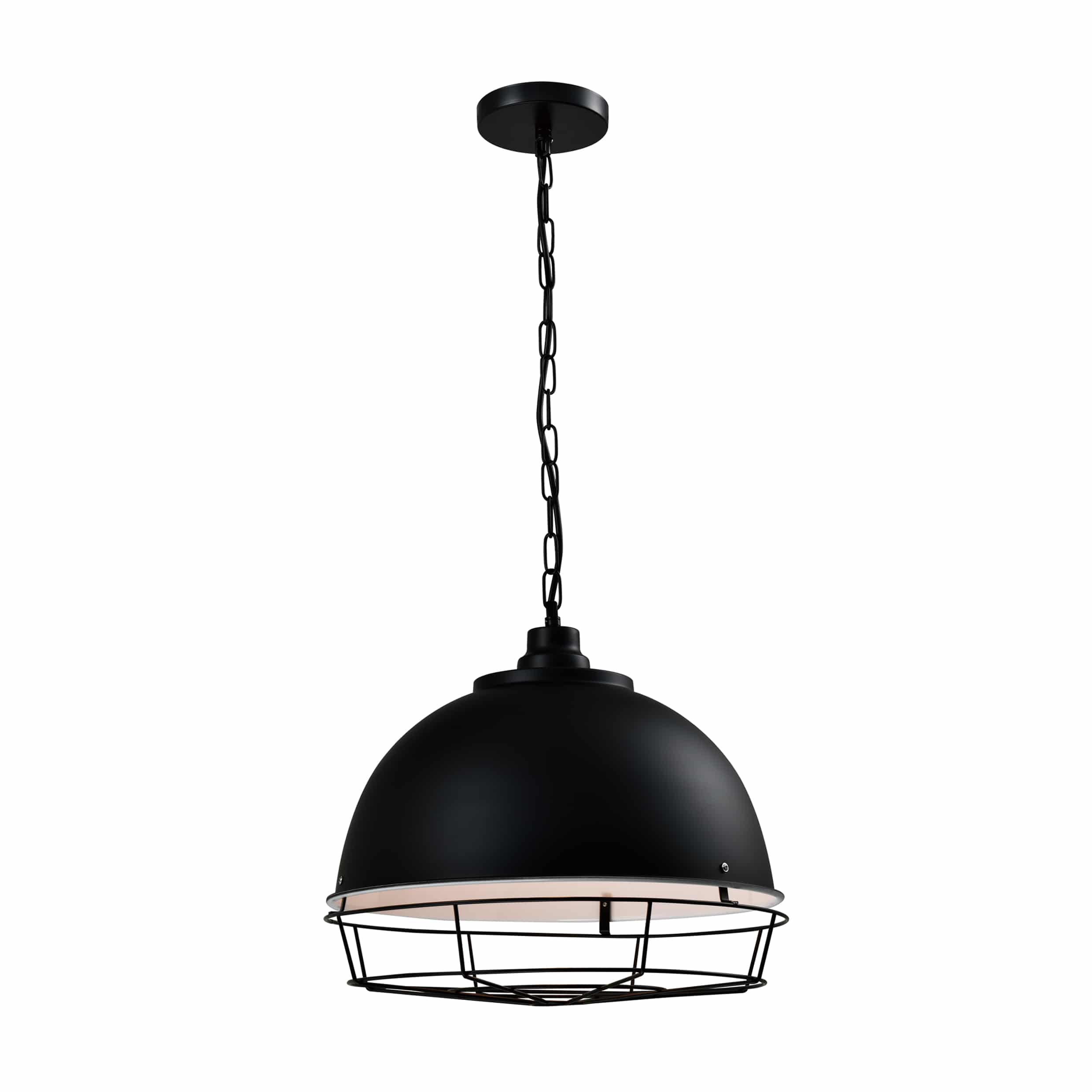 Industrieel design: QUVIO zwarte hanglamp met ketting en rooster – 42 cm