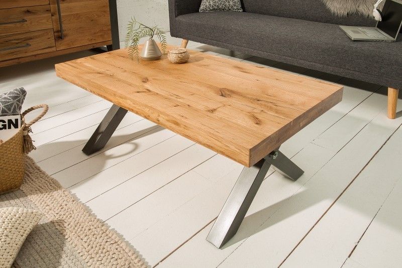 Industrieel design salontafel THOR – 110 cm wild eiken met antraciet metalen frame