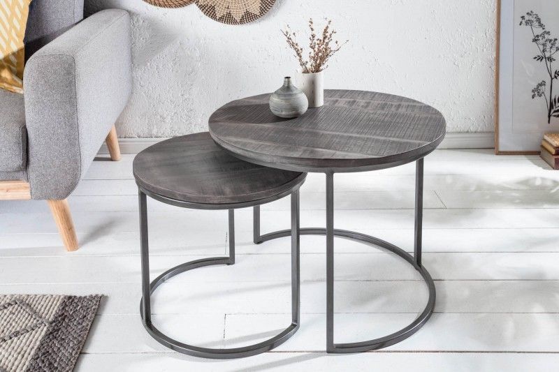 Industrieel design: set van 2 bijzettafels ELEMENTS – 60 cm, grijs‑zwarte contrast