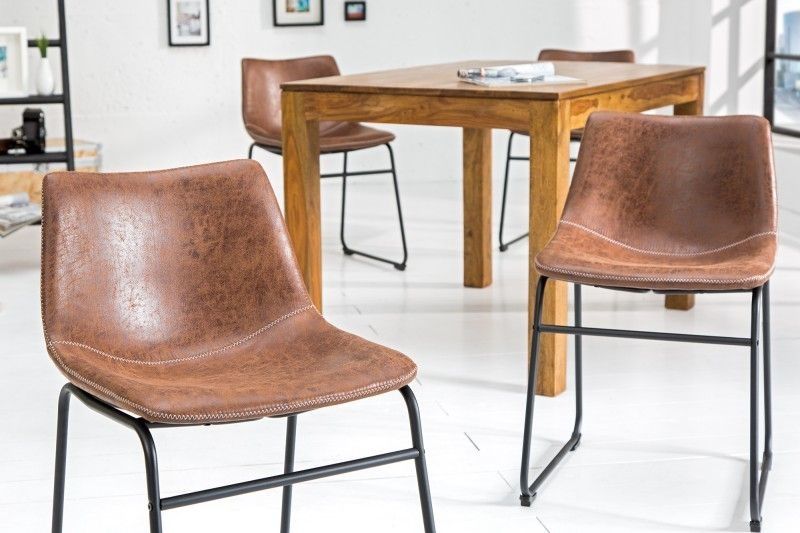 Industrieel design stoel DJANGO – Vintage bruine charme met ijzerframe