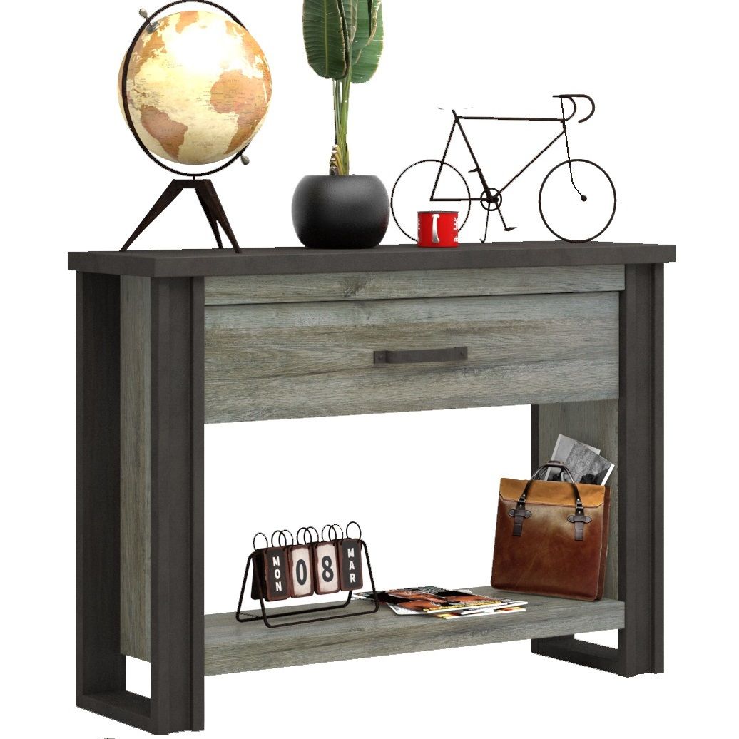 Industrieel design: Wandtafel Baxter 119 cm in grijs eiken & antraciet