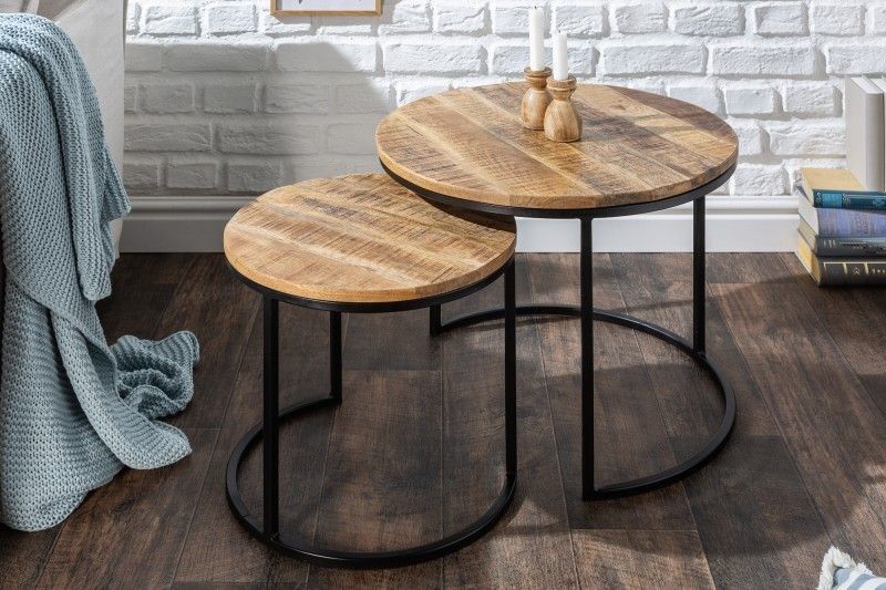 Industrieel duo bijzettafels van massief mangohout en zwart metalen frame – ELEMENTS