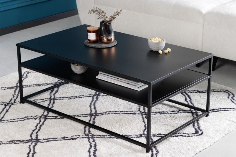 Industrieel geïnspireerde DURA STEEL salontafel – 100 cm zwart metaal met opbergvak