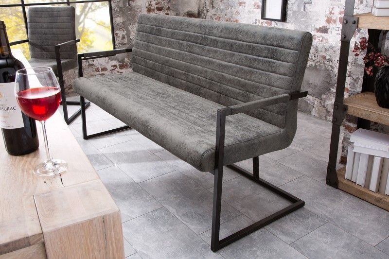 Industrieel LOFT Sledebank – 160 cm Vintage Grijs met Armleuning