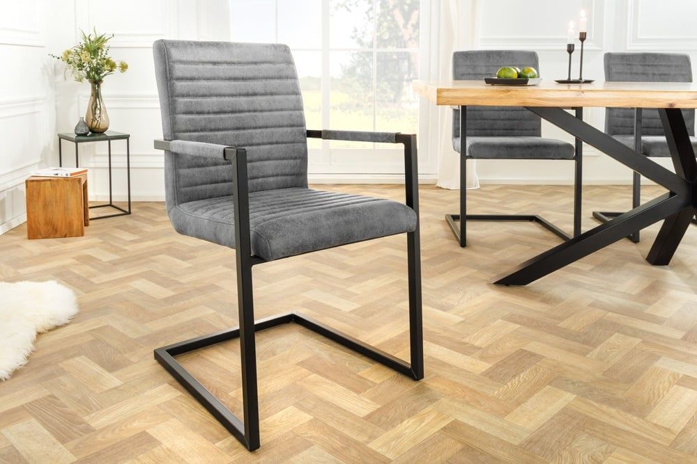 Industrieel LOFT vintage eetkamerstoel met grijze armleuningen – Invicta Interior