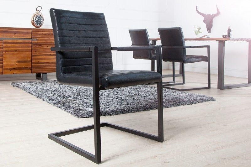 Industrieel Sledestoel Loft – Antiek Zwart met Armleuning – Invicta Interior
