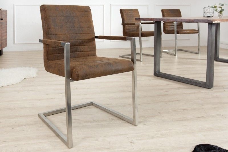 Industrieel Sledestoel LOFT Vintage Bruin – Stijlvolle eetkamer met RVS frame