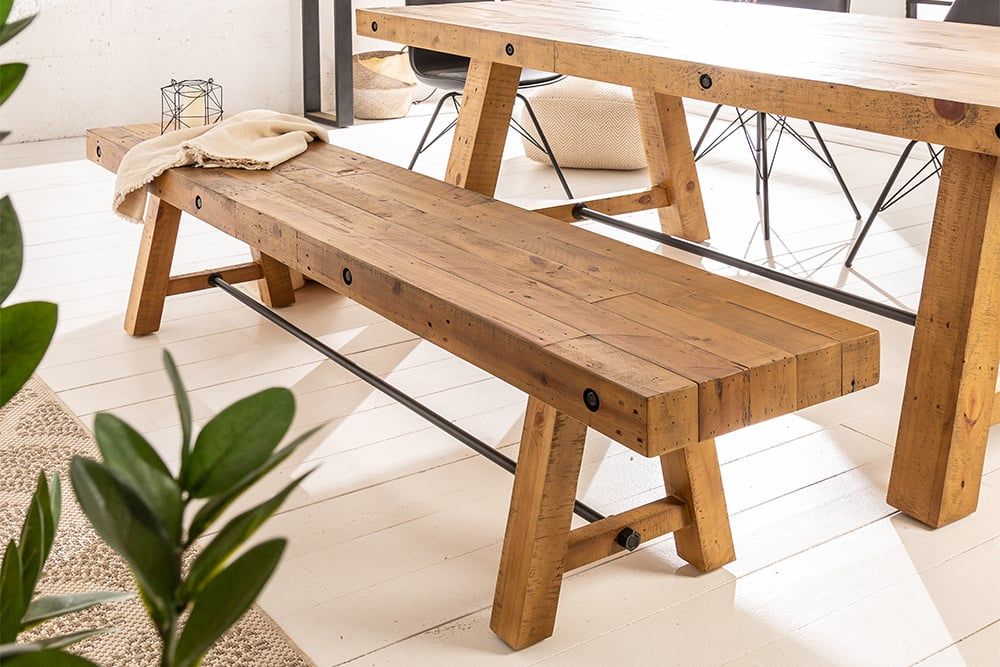 Industrieele bank FINCA 165 cm – Vintage bruin, gerecycled grenenhout