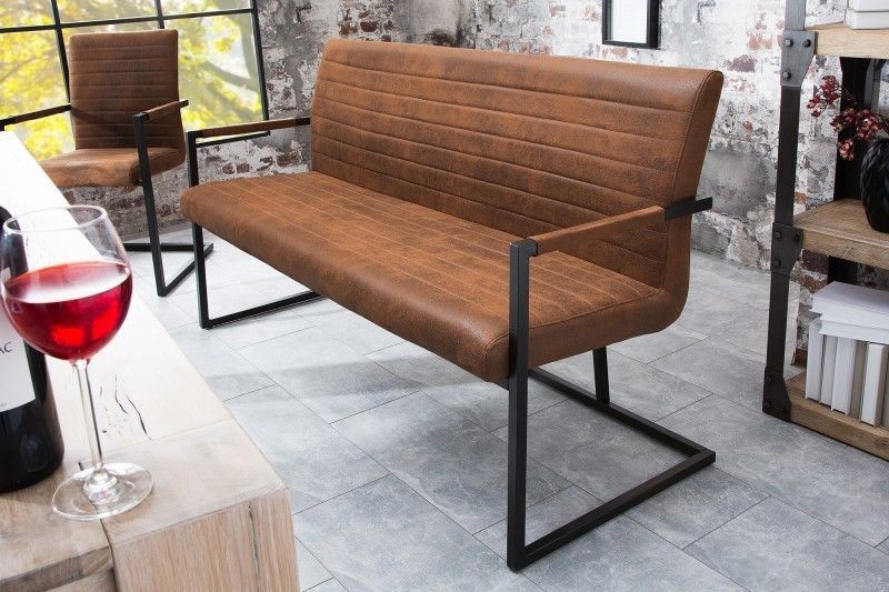 Industrieele LOFT-sledebank 160 cm – Vintage bruin met armleuning