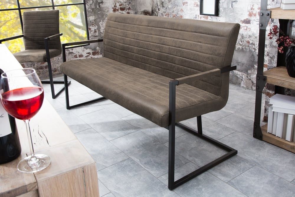 Industrieële Sledebank LOFT 160 cm – Taupe met armleuning | Invicta Interior