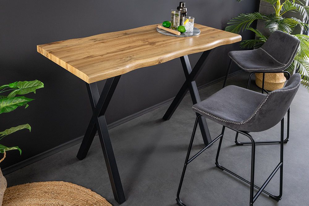Industriële bartafel WILD – 120 cm met robuuste X‑poot in eikenlook