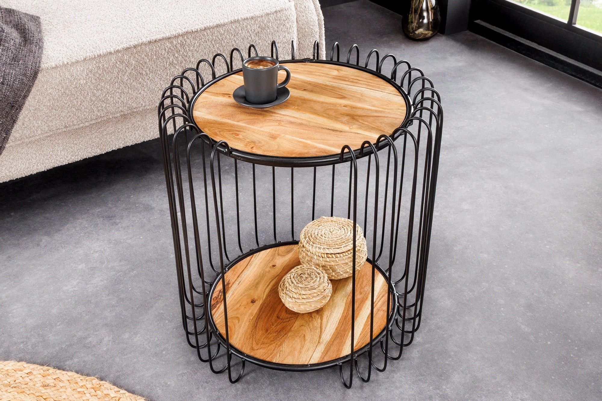 Industriële bijzettafel TRUE ELEMENTS – 50 cm natuuracacia van Invicta Interior