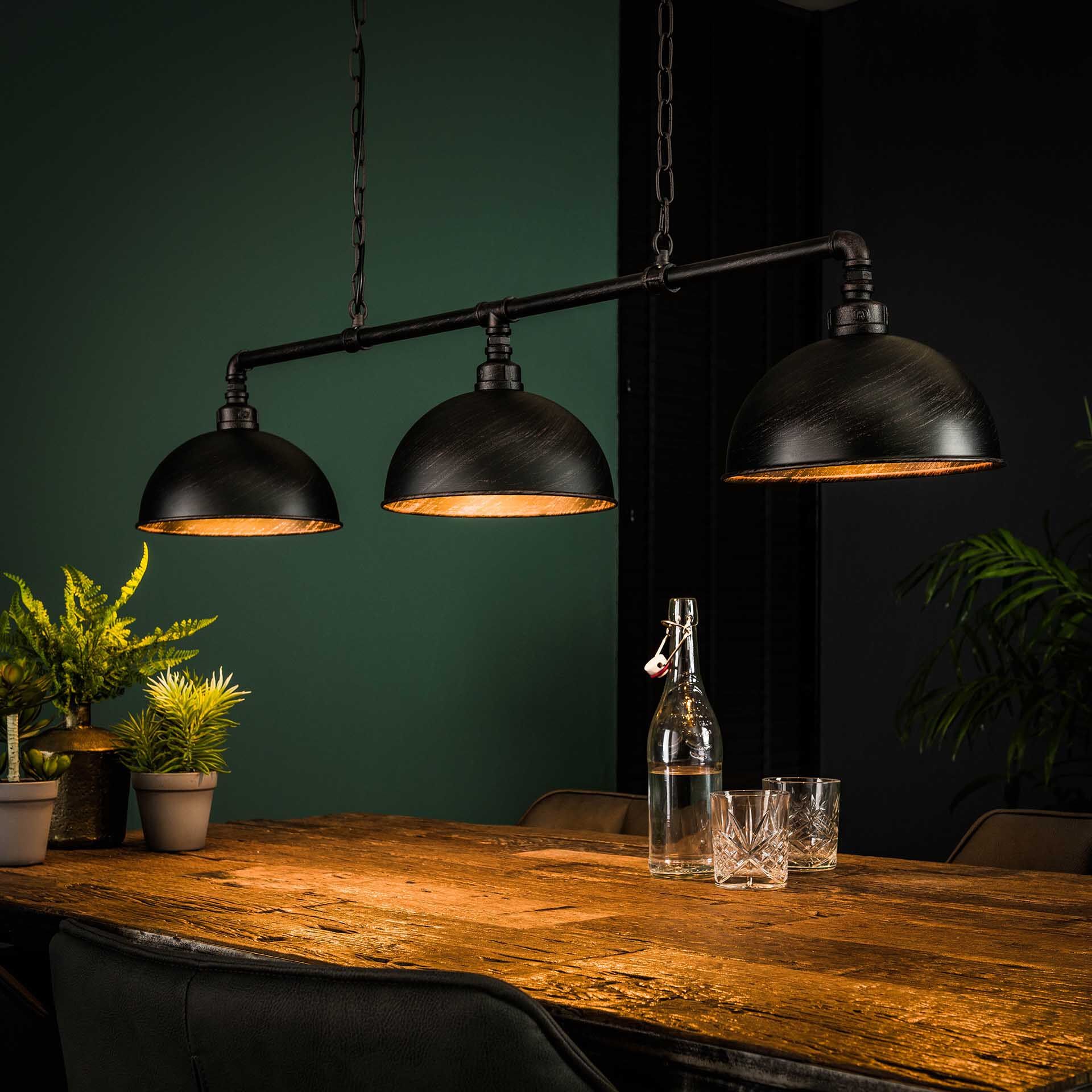Industriële hanglamp Barrett – 3‑lampen in robuust zwart met waterleidingdesign