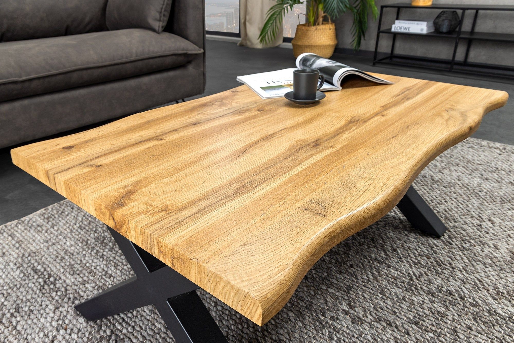 Industriële Salontafel WILD – 90 cm – Bruin eikenlook & zwart metalen rand