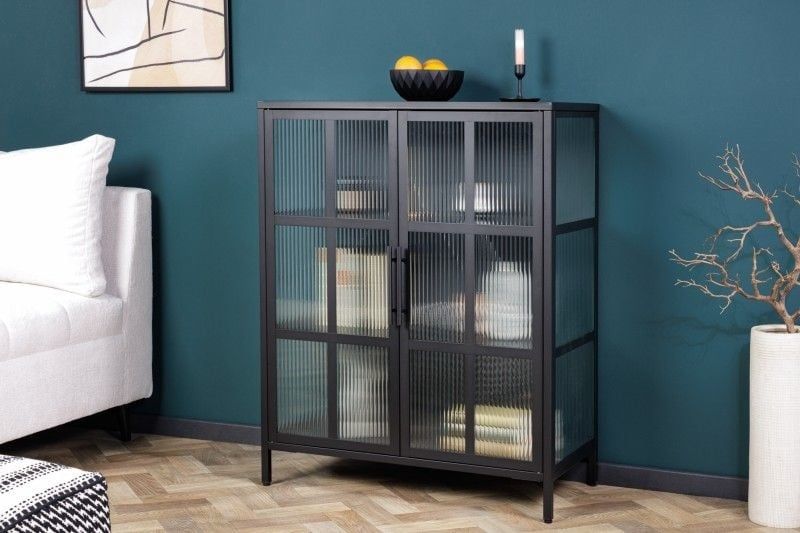 Industriële vitrine DURA STEEL 80 cm – zwart met geribbeld glas